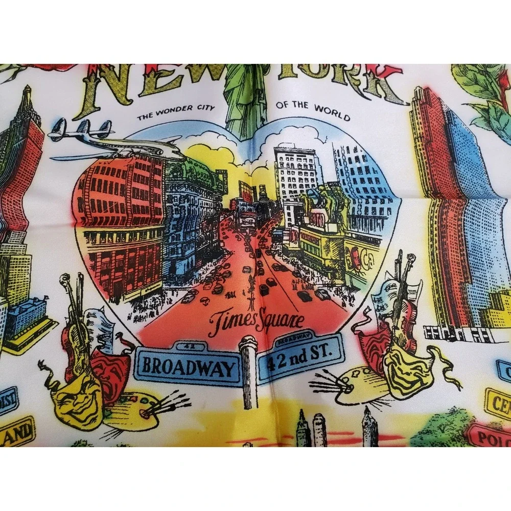 Vintage 50's MCM 60's New York Souvenir Pillow Case Times Square Twin Towers